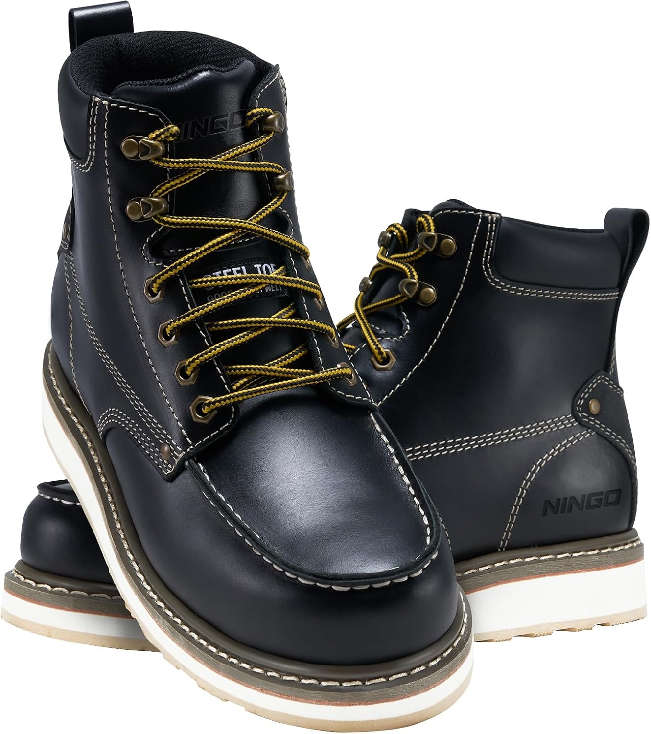 image:imageHISEA NINGO Work Boots for Men SteelSoft Toe Boots6 Water Resistant Slip Resistant Industrial amp Construction Work Shoes Composite Toe Working BootSteel Toe Black