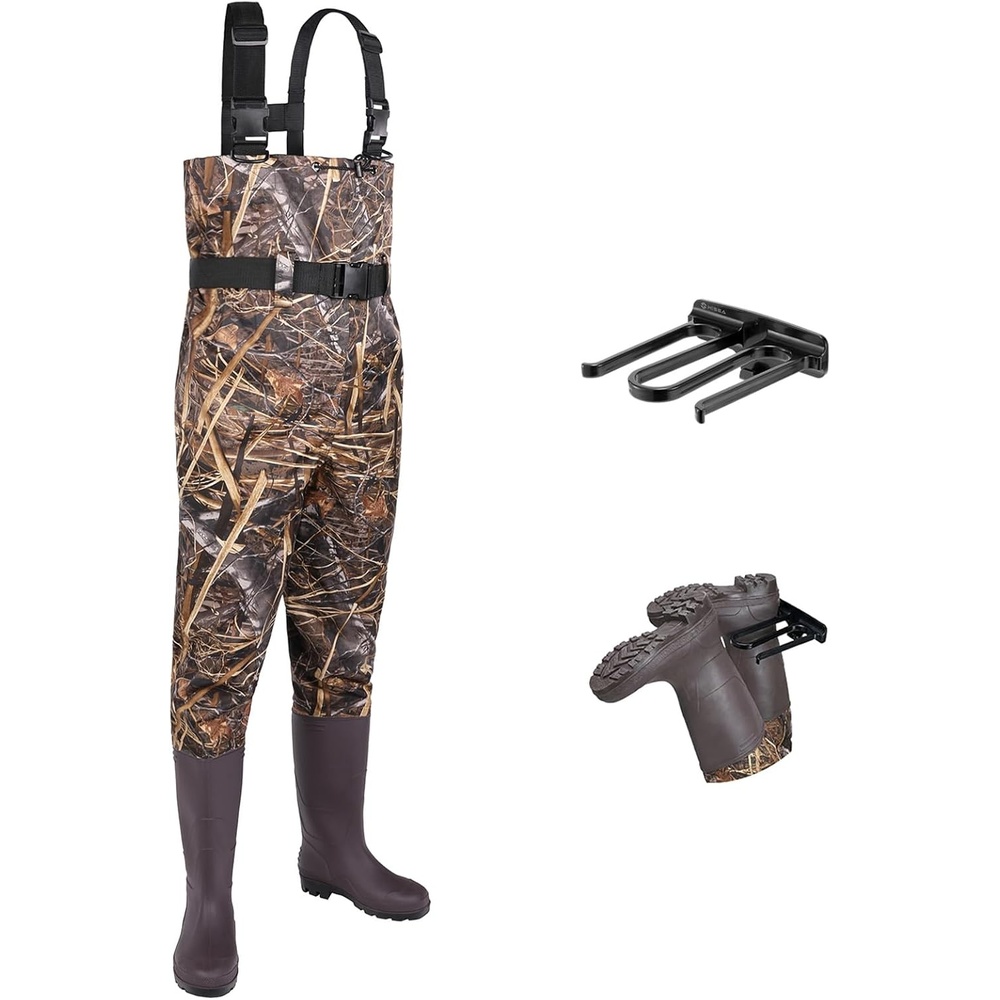 image:imageFISHINGSIR Fishing Waders for Men 2Ply NylonPVC Waterproof Women Chest Wader with Boots Bootfoot Hunting WadersCamo