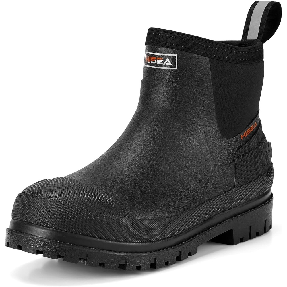 image:imageHISEA Mens Chelsea Rain Boots Rubber Ankle Short Boots for Men Waterproof Durable Insulated Mud Booties for Outdoor Garden WorkBlack