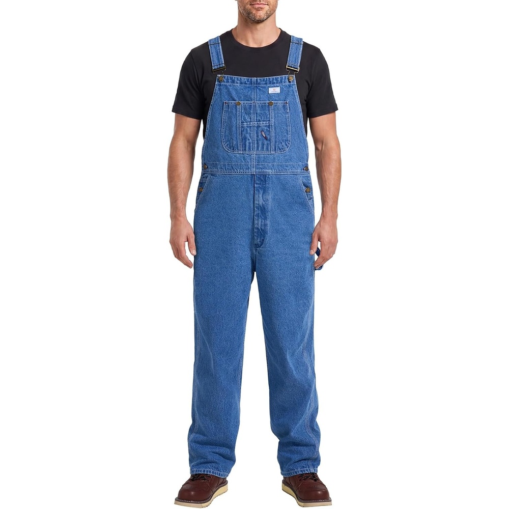 image:imageHISEA Mens Denim Bib Overalls Mens Overalls Workwear with Adjustable Straps and Convenient Tool PocketsStone Washed Blue