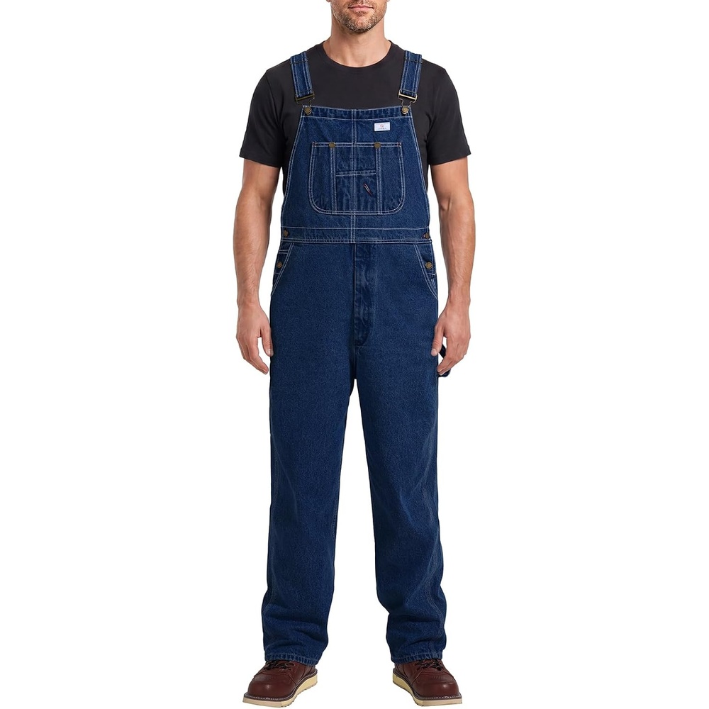 image:imageHISEA Mens Denim Bib Overalls Mens Overalls Workwear with Adjustable Straps and Convenient Tool PocketsWashed Dark Indigo