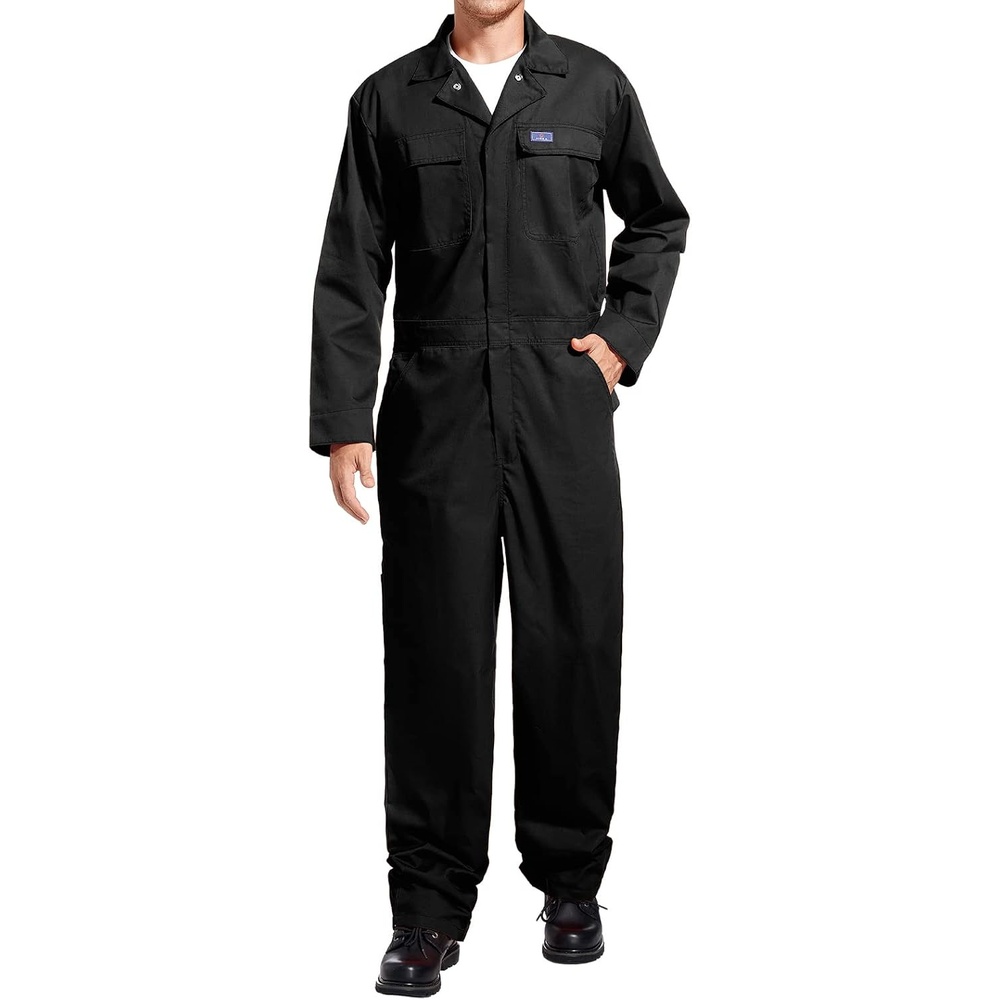 image:imageHISEA Mens Long Sleeve Coverall Stain amp Wrinkle Resistant Mens Work Coverall with Multi PocketsBlack