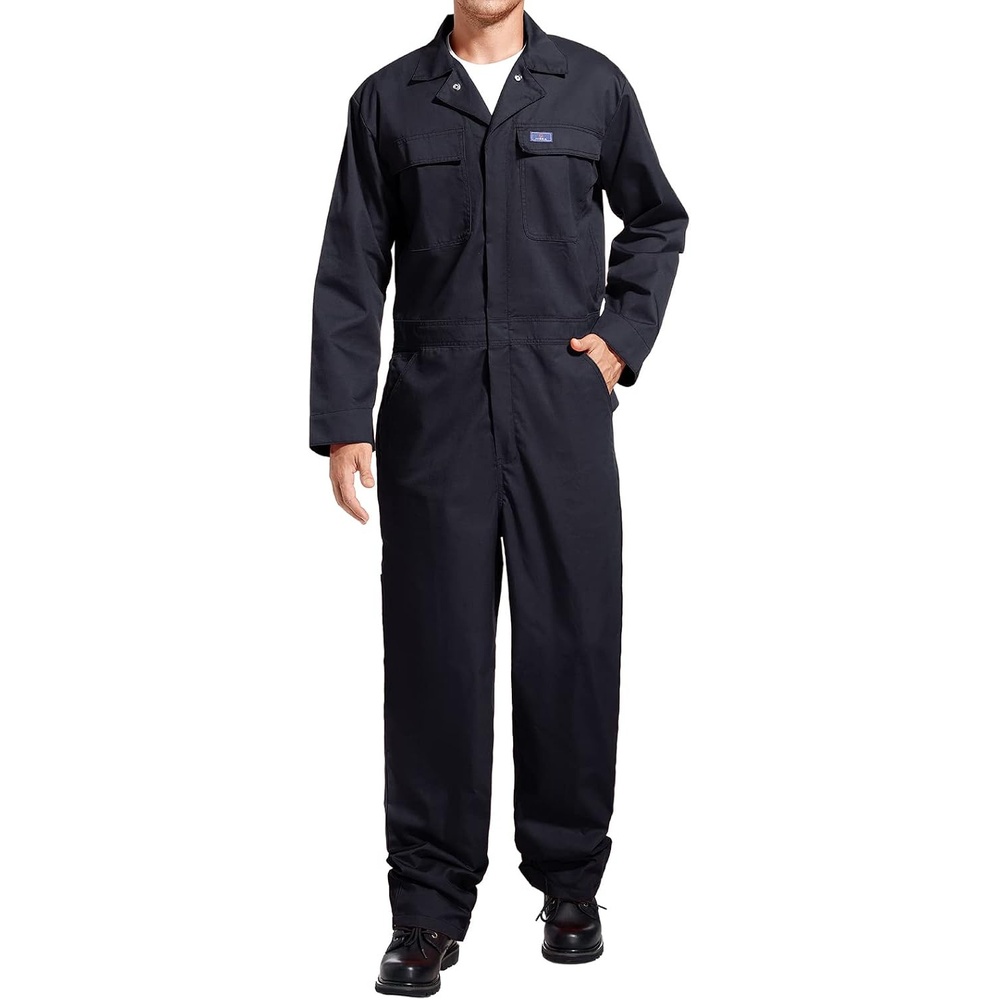 image:imageHISEA Mens Long Sleeve Coverall Stain amp Wrinkle Resistant Mens Work Coverall with Multi PocketsDark Navy