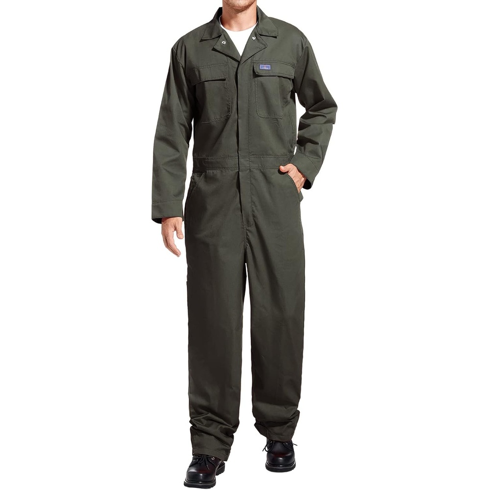 image:imageHISEA Mens Long Sleeve Coverall Stain amp Wrinkle Resistant Mens Work Coverall with Multi PocketsGreen