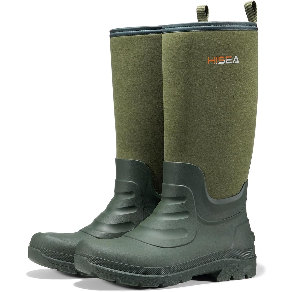 image:imageHISEA Mens Neoprene Rubber Rain BootsWaterproof Insulated Hunting Fishing Mud BootsWarm Boot with Comfortable NonSlip Soles Suitable for Outdoor Garden WorkOlive Green