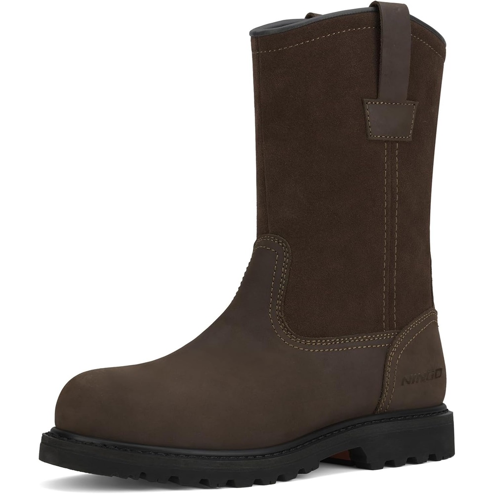 image:imageHISEA NINGO Steel Toe Work Boots for Men Waterproof Slip on Wellington Boots with Fullgrain Leather Oil and Slip Resistant Soft Toe Pull on Safety Boots for Men for Construction Working WeldingSoft Toe Dark Brown