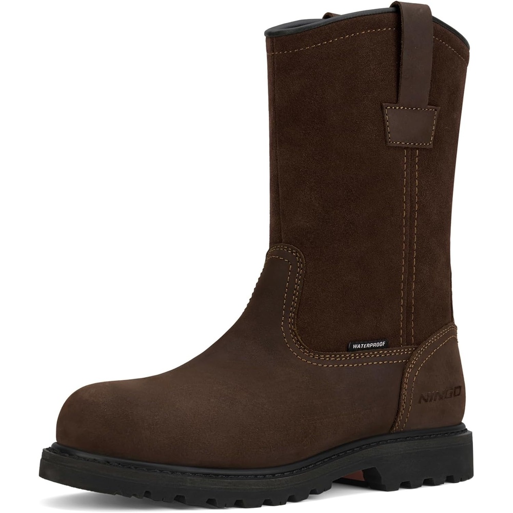 image:imageHISEA NINGO Steel Toe Work Boots for Men Waterproof Slip on Wellington Boots with Fullgrain Leather Oil and Slip Resistant Soft Toe Pull on Safety Boots for Men for Construction Working WeldingWaterproof Steel Toe Dark Brown