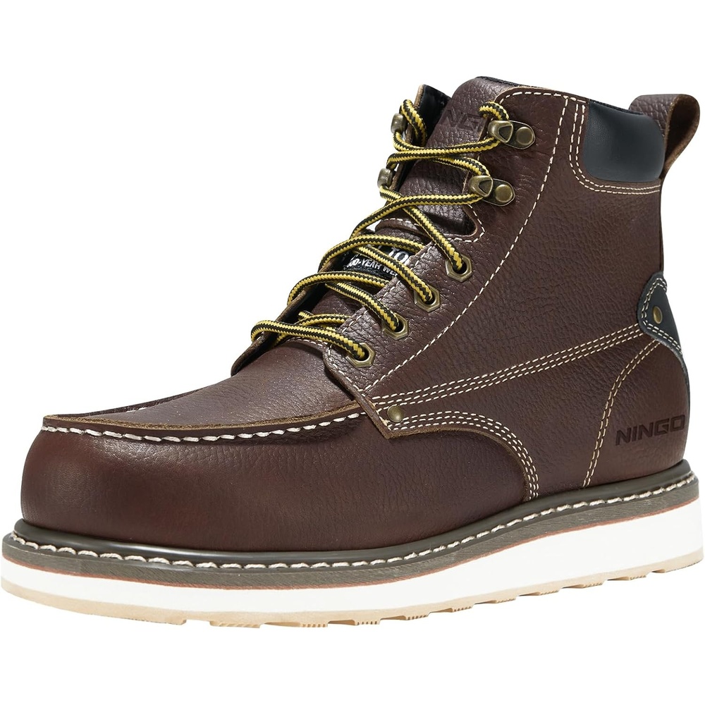 image:imageHISEA NINGO Work Boots for Men SteelSoft Toe Boots6 Water Resistant Slip Resistant Industrial amp Construction Work Shoes Composite Toe Working BootSteel Toe Darkbrown