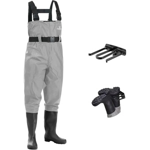 image:imageFISHINGSIR Fishing Waders for Men 2Ply NylonPVC Waterproof Women Chest Wader with Boots Bootfoot Hunting WadersStone Grey