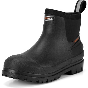 image:imageHISEA Mens Chelsea Rain Boots Rubber Ankle Short Boots for Men Waterproof Durable Insulated Mud Booties for Outdoor Garden WorkBlack