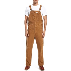 image:imageHISEA Mens Denim Bib Overalls Mens Overalls Workwear with Adjustable Straps and Convenient Tool PocketsWashed Brown Duck