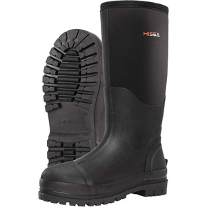 image:imageHISEA Mens Neoprene Rubber Boots Insulated Waterproof Hunting Boots Durable Knee High Rain Boots for Fishing Mud Work CamoBlackBlack
