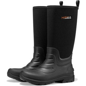image:imageHISEA Mens Neoprene Rubber Rain BootsWaterproof Insulated Hunting Fishing Mud BootsWarm Boot with Comfortable NonSlip Soles Suitable for Outdoor Garden WorkBlack