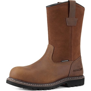 image:imageHISEA NINGO Steel Toe Work Boots for Men Waterproof Slip on Wellington Boots with Fullgrain Leather Oil and Slip Resistant Soft Toe Pull on Safety Boots for Men for Construction Working WeldingWaterproof Steel Toe Light Brown