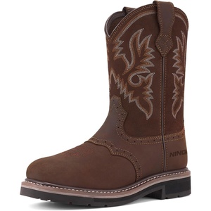 image:imageHISEA NINGO Steel Toe Work Boots for Men Waterproof Square Toe Cowboy Boots Slip on Comfortable Soft Toe Pull on Western Safety Work Shoes for Construction Industrial Working Welding Riding BrownDark Brown 2