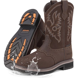 image:imageHISEA NINGO Steel Toe Work Boots for Men Waterproof Square Toe Cowboy Boots Slip on Comfortable Soft Toe Pull on Western Safety Work Shoes for Construction Industrial Working Welding Riding BrownDark Brown 4
