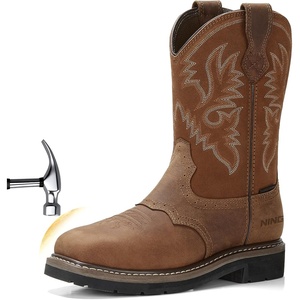 image:imageHISEA NINGO Steel Toe Work Boots for Men Waterproof Square Toe Cowboy Boots Slip on Comfortable Soft Toe Pull on Western Safety Work Shoes for Construction Industrial Working Welding Riding BrownLight Brown 1