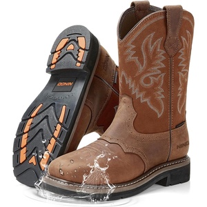 image:imageHISEA NINGO Steel Toe Work Boots for Men Waterproof Square Toe Cowboy Boots Slip on Comfortable Soft Toe Pull on Western Safety Work Shoes for Construction Industrial Working Welding Riding BrownLight Brown 4