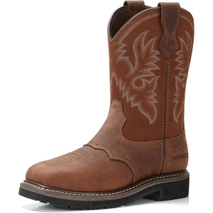 image:imageHISEA NINGO Steel Toe Work Boots for Men Waterproof Square Toe Cowboy Boots Slip on Comfortable Soft Toe Pull on Western Safety Work Shoes for Construction Industrial Working Welding Riding BrownLight Brown 2