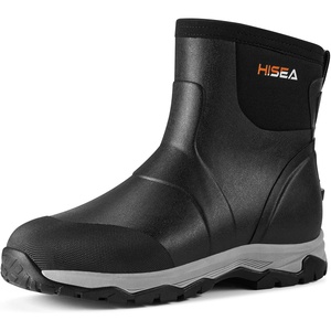 image:imageHISEA Upgraded Excursion Pro Mens Rain Boots Ankle Height Rubber Hunting Boots Waterproof Insulated Neoprene Boots Durable Outdoor Mud Booties for Hunting Gardening Farming Fishing and Yard WorkBlack
