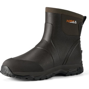 image:imageHISEA Upgraded Excursion Pro Mens Rain Boots Ankle Height Rubber Hunting Boots Waterproof Insulated Neoprene Boots Durable Outdoor Mud Booties for Hunting Gardening Farming Fishing and Yard WorkBrown