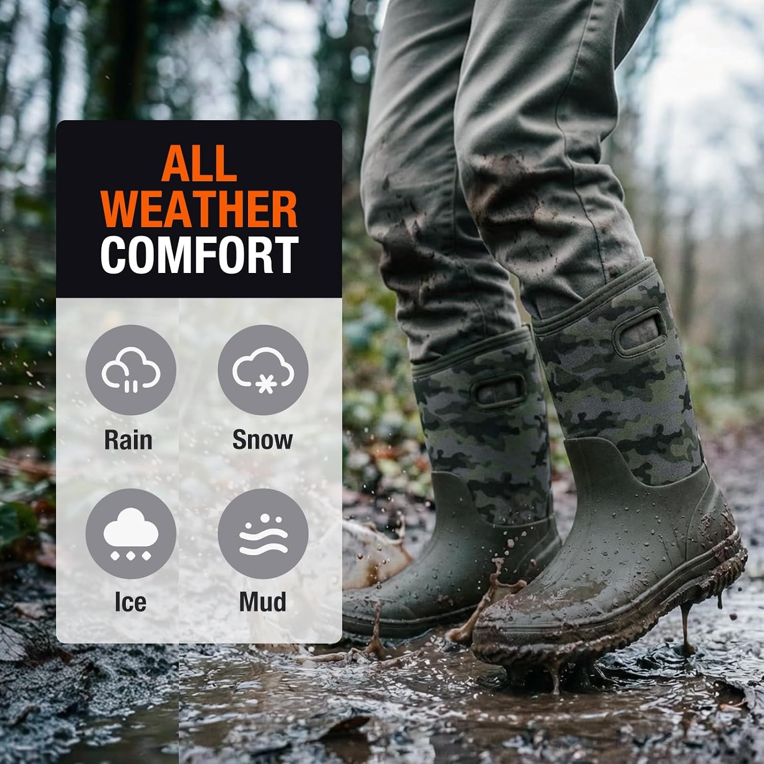 image:imageHISEA Kids Rain Boots for Boys Girls Waterproof Insulated Rubber Neoprene Boots Seamless Outdoor Boot with Handles Rainboots All Weather Mud Boots for Rain Water Snow and Winter Little KidBig KidOlive Green