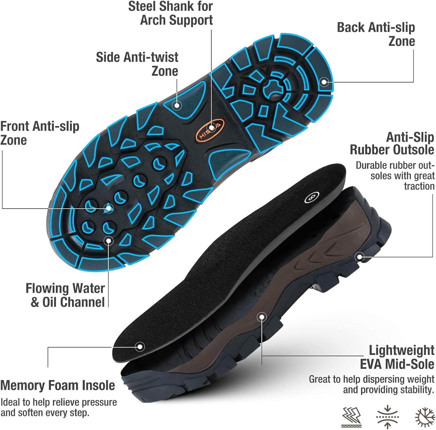 image:imageHISEA Rubber Hunting Boots for Men Waterproof Rain Boots for Mud Working Farming Fishing Adjustable CalfBlack