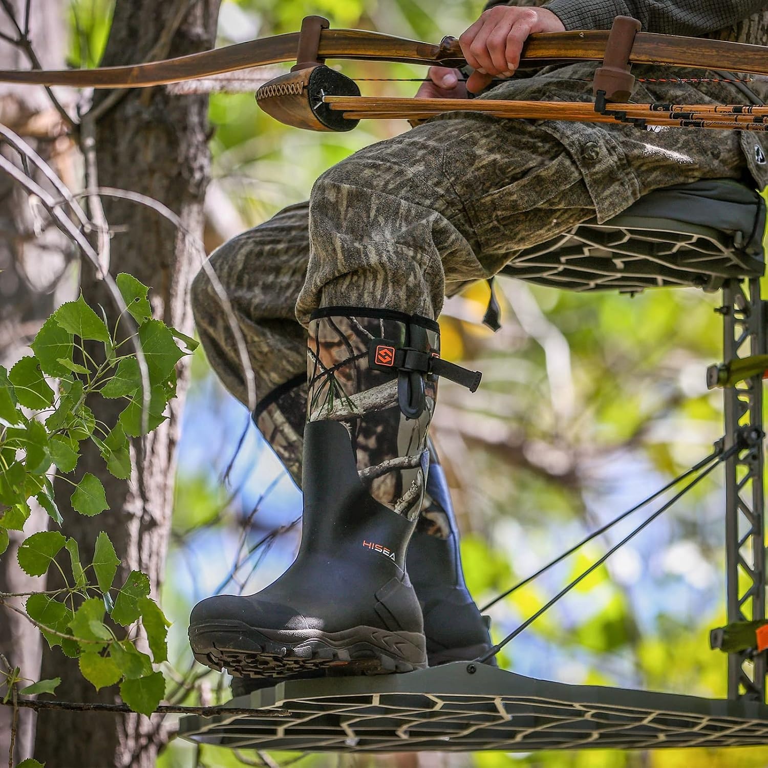 image:imageHISEA Rubber Hunting Boots for Men Waterproof Rain Boots for Mud Working Farming Fishing Adjustable CalfCamo Evos