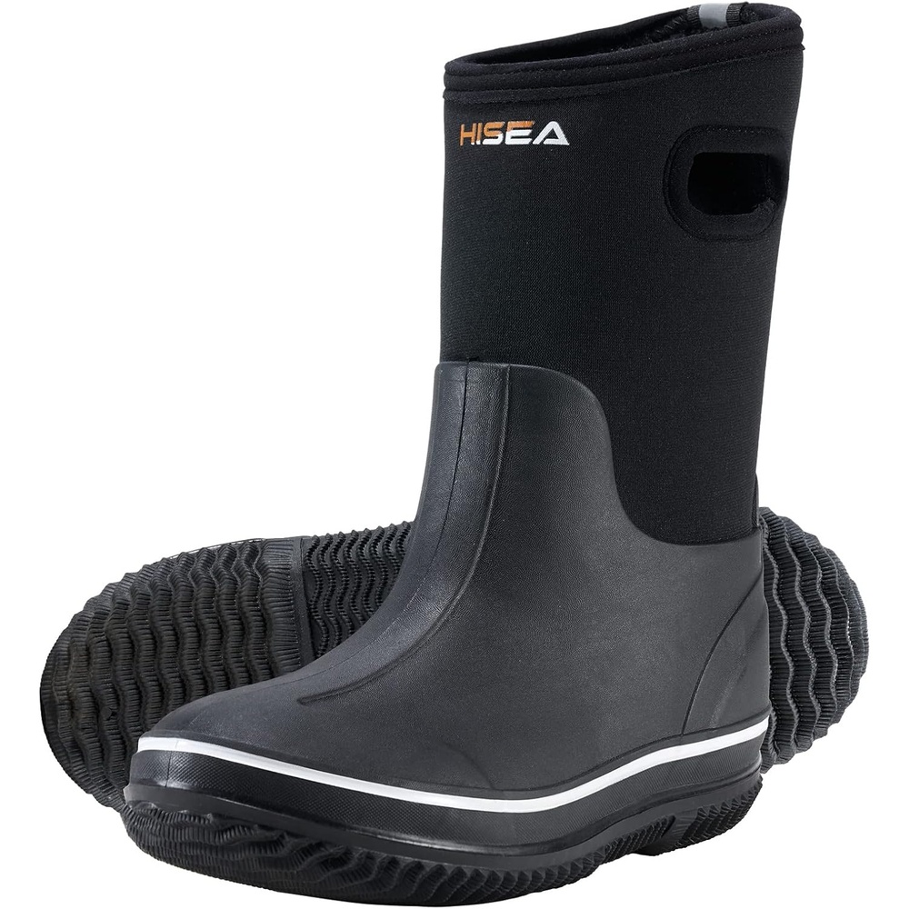 image:imageHISEA Kids Rain Boots for Boys Girls Waterproof Insulated Rubber Neoprene Boots Seamless Outdoor Boot with Handles Rainboots All Weather Mud Boots for Rain Water Snow and Winter Little KidBig KidBlack