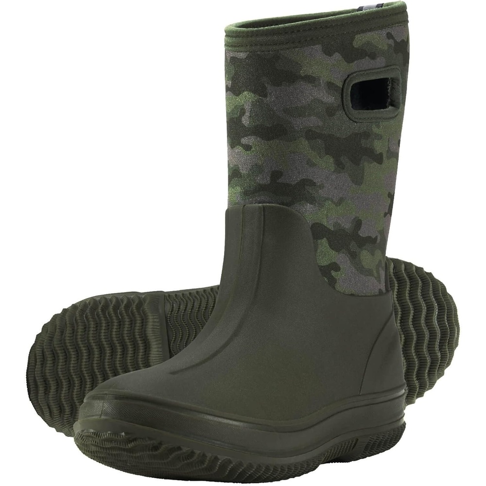 image:imageHISEA Kids Rain Boots for Boys Girls Waterproof Insulated Rubber Neoprene Boots Seamless Outdoor Boot with Handles Rainboots All Weather Mud Boots for Rain Water Snow and Winter Little KidBig KidOlive Green