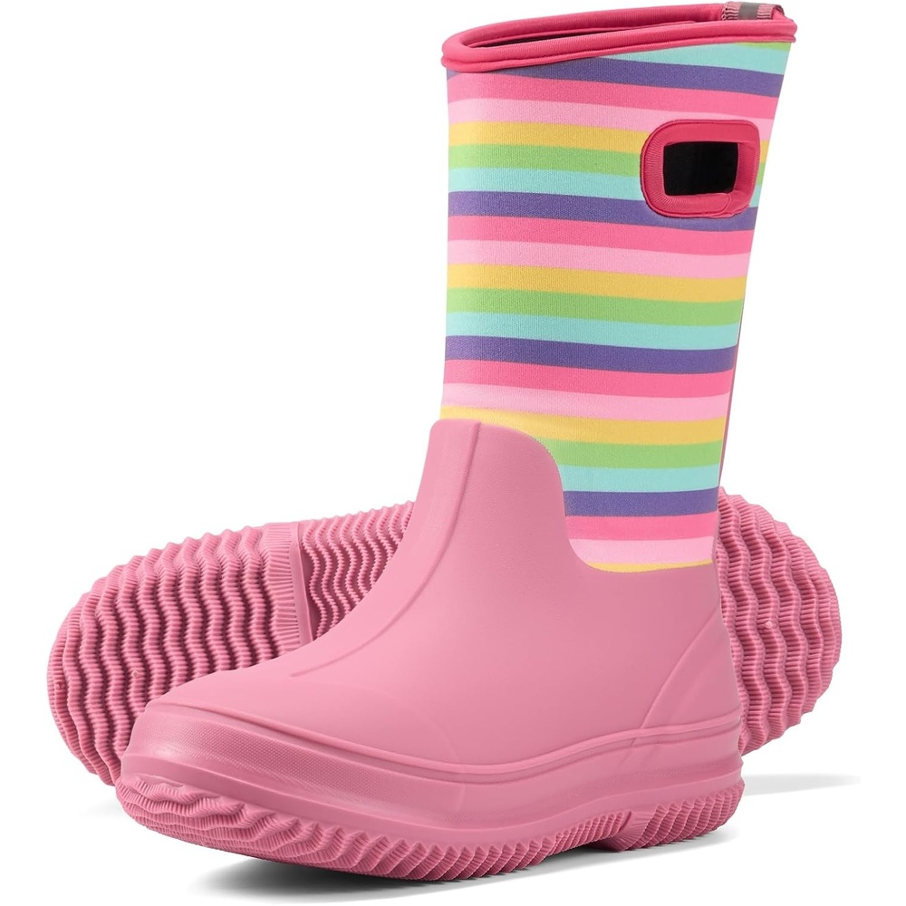 image:imageHISEA Kids Rain Boots for Boys Girls Waterproof Insulated Rubber Neoprene Boots Seamless Outdoor Boot with Handles Rainboots All Weather Mud Boots for Rain Water Snow and Winter Little KidBig KidRainbow Pink
