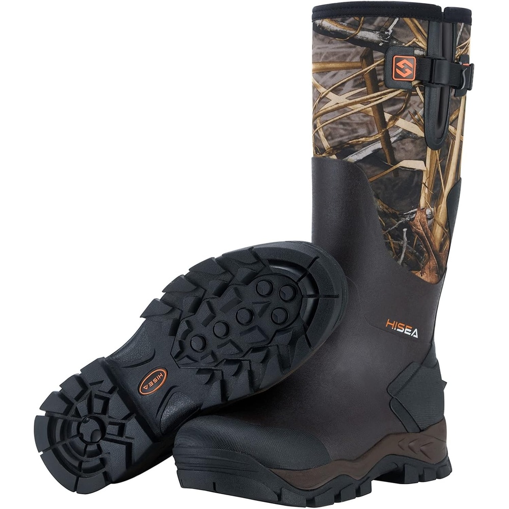 image:imageHISEA Rubber Hunting Boots for Men Waterproof Rain Boots for Mud Working Farming Fishing Adjustable CalfCamo Evos