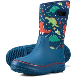 image:imageHISEA Kids Rain Boots for Boys Girls Waterproof Insulated Rubber Neoprene Boots Seamless Outdoor Boot with Handles Rainboots All Weather Mud Boots for Rain Water Snow and Winter Little KidBig KidDinosaur World Blue