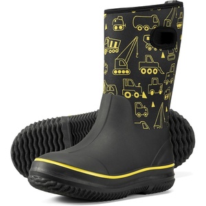 image:imageHISEA Kids Rain Boots for Boys Girls Waterproof Insulated Rubber Neoprene Boots Seamless Outdoor Boot with Handles Rainboots All Weather Mud Boots for Rain Water Snow and Winter Little KidBig KidConstruction Zone Yellow