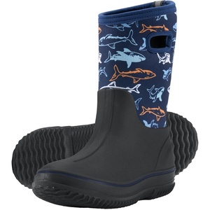 image:imageHISEA Kids Rain Boots for Boys Girls Waterproof Insulated Rubber Neoprene Boots Seamless Outdoor Boot with Handles Rainboots All Weather Mud Boots for Rain Water Snow and Winter Little KidBig KidBlue Shark
