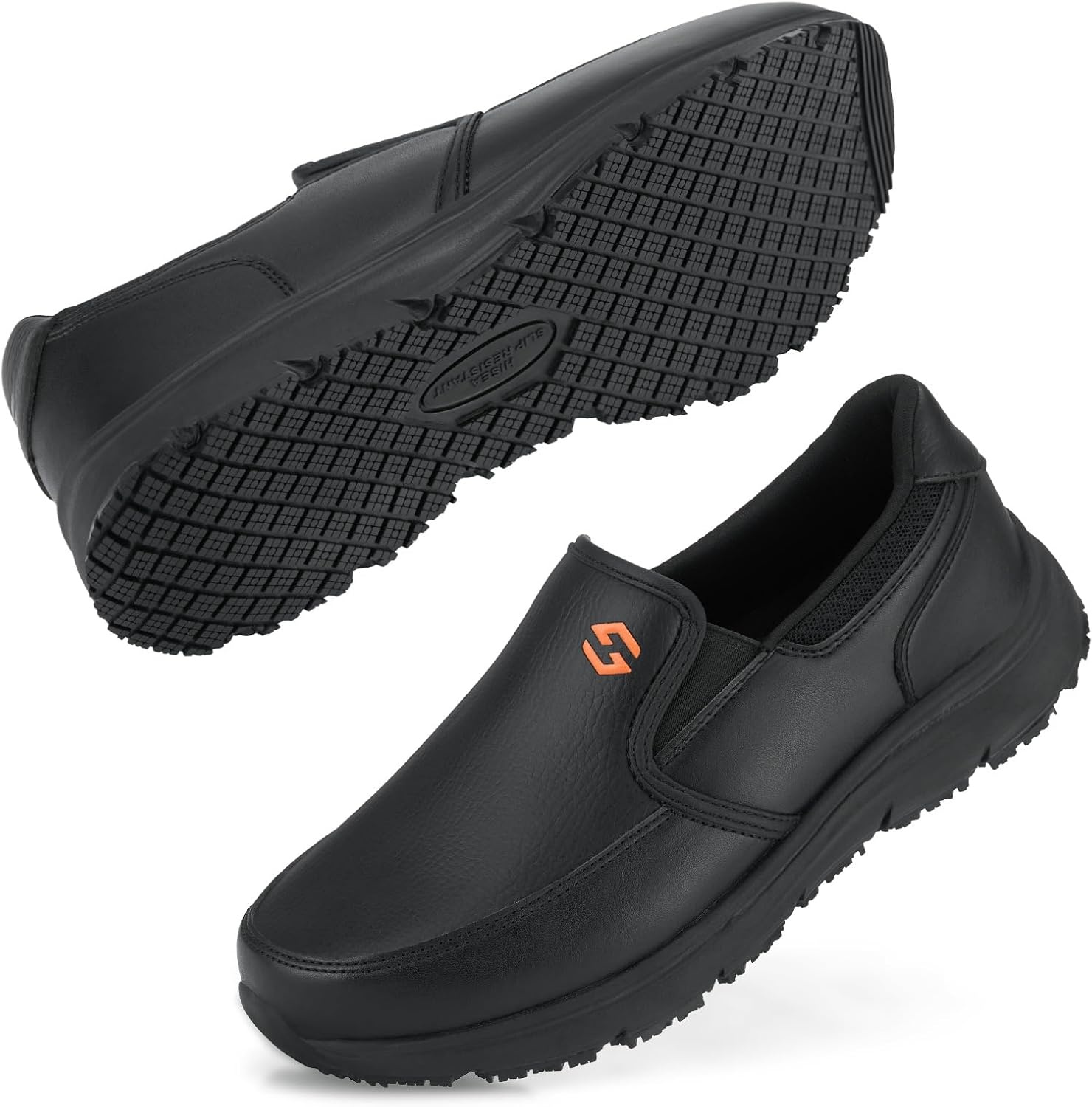 image:imageHISEA Non Slip Work Shoes for Men Water amp Oil Resistant Leather Slip on Kitchen Shoes Comfortable Mens Slip Resistant Chef Shoes for Restaurant Food Service Lightweight Walking Shoes BlackBlack