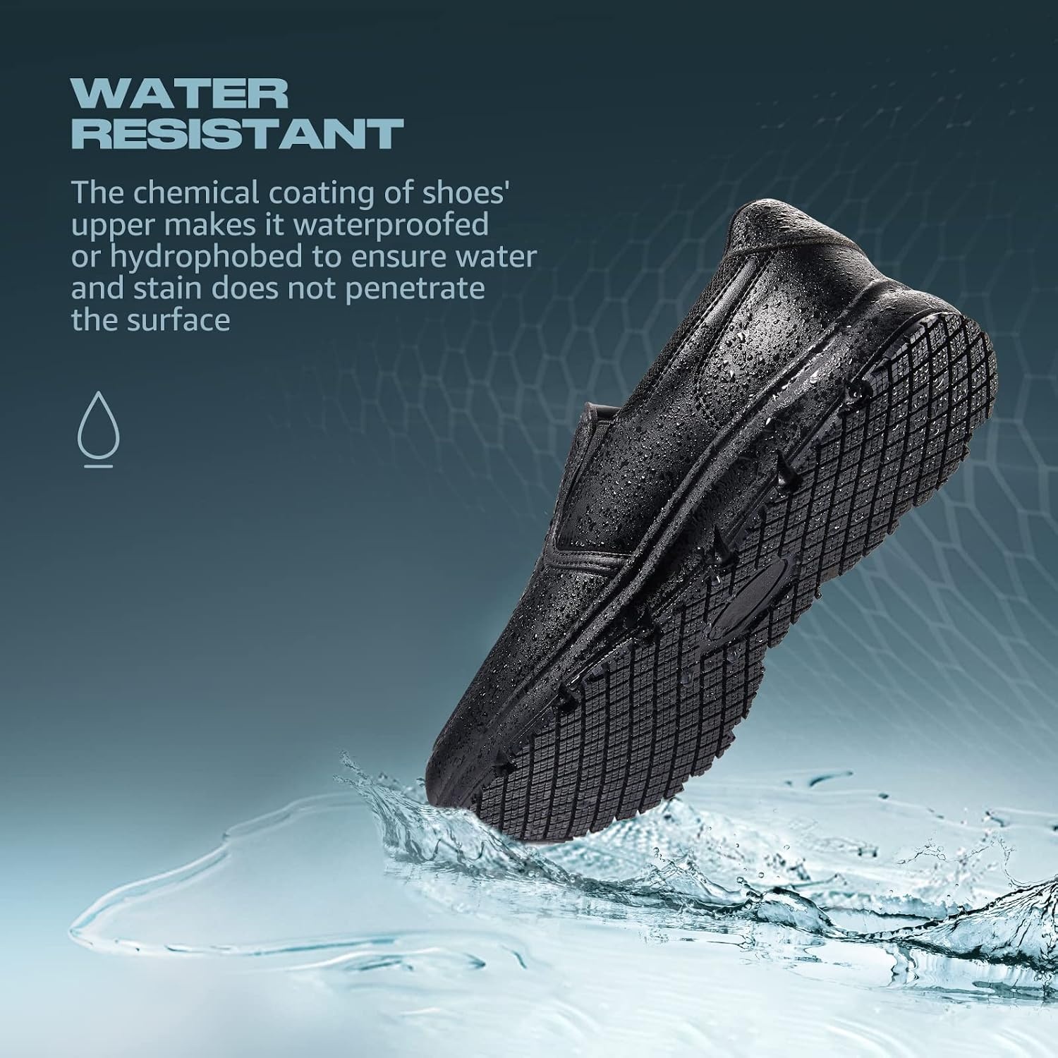 image:imageHISEA Non Slip Work Shoes for Men Water amp Oil Resistant Leather Slip on Kitchen Shoes Comfortable Mens Slip Resistant Chef Shoes for Restaurant Food Service Lightweight Walking Shoes BlackBlack