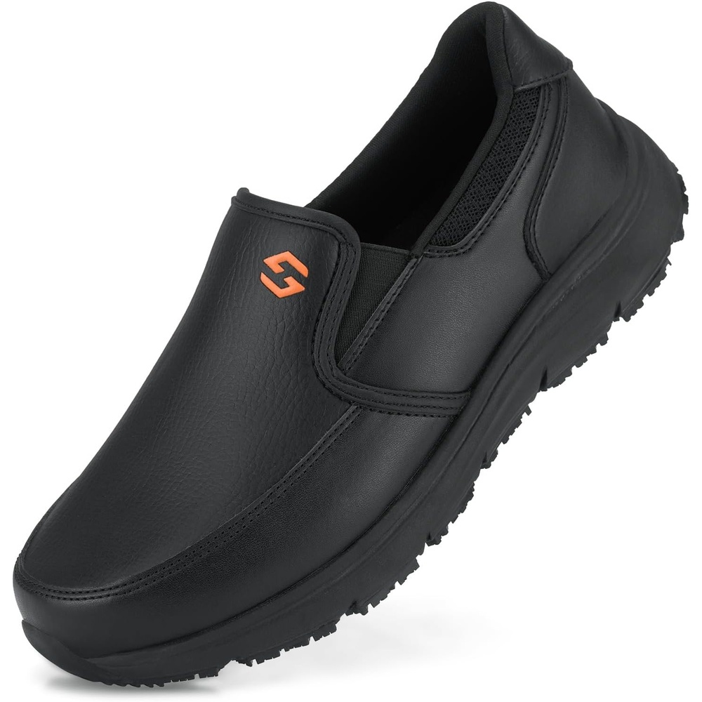 image:imageHISEA Non Slip Work Shoes for Men Water amp Oil Resistant Leather Slip on Kitchen Shoes Comfortable Mens Slip Resistant Chef Shoes for Restaurant Food Service Lightweight Walking Shoes BlackBlack
