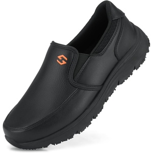image:imageHISEA Non Slip Work Shoes for Men Water amp Oil Resistant Leather Slip on Kitchen Shoes Comfortable Mens Slip Resistant Chef Shoes for Restaurant Food Service Lightweight Walking Shoes BlackBlack